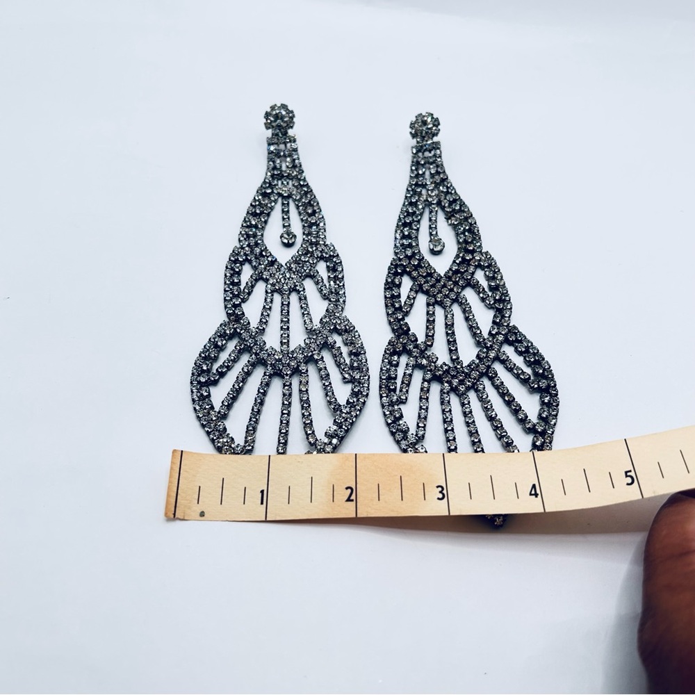 6” Elegant Silver Rhinestone Dangle Statement Ear… - image 4